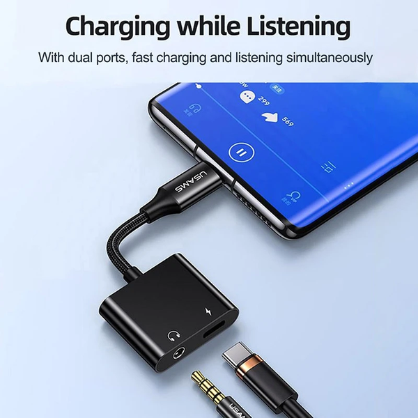 Đầu chuyển Type-C to Audio 3.5 DC USAMS AU15 + PD 60W