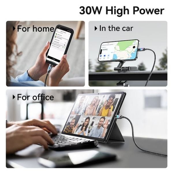 Cáp Sạc Nhanh C to Lightning USAMS SJ749 30W (480Mbps, Colorful LED Light)