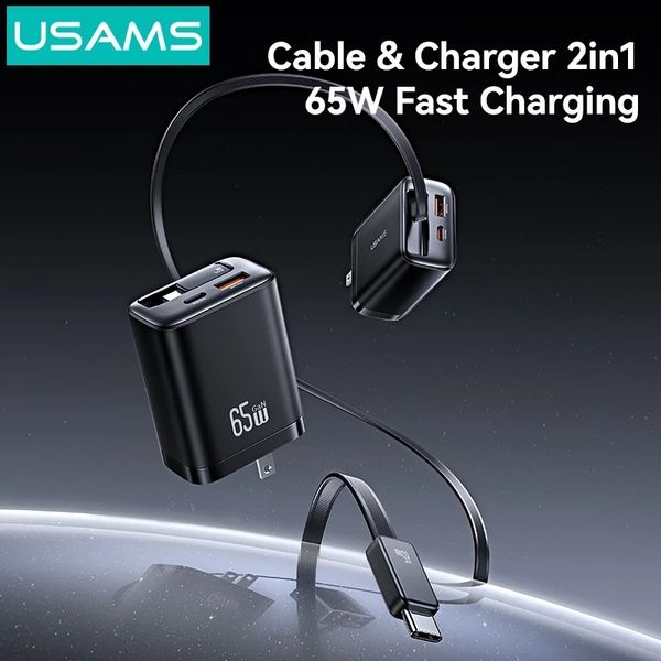 Củ Sạc Nhanh 2C+1A GaN USAMS CC300 65W (With Type-C Rectangle Built-in cable)