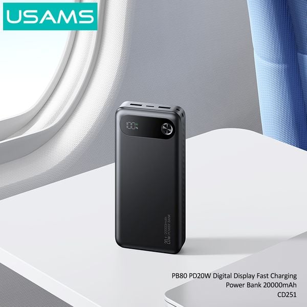 Pin Dự Phòng USAMS CD249 10000mAh/20000mAh 20W (Digital LED Display, USB + 2*Type-C Port)
