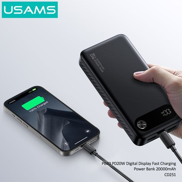 Pin Dự Phòng USAMS CD249 10000mAh/20000mAh 20W (Digital LED Display, USB + 2*Type-C Port)