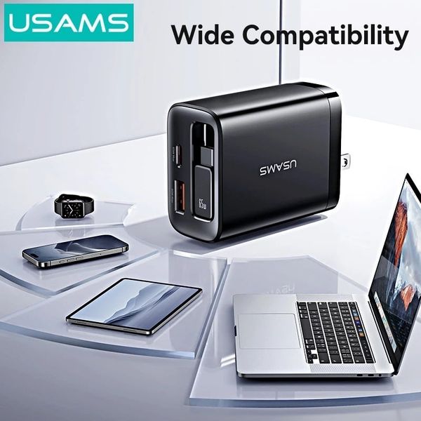 Củ Sạc Nhanh 2C+1A GaN USAMS CC300 65W (With Type-C Rectangle Built-in cable)