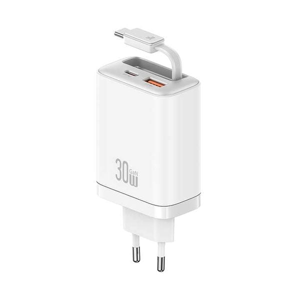 Củ Sạc Nhanh 2C+1A GaN USAMS CC297 30W (With Type-C Rectangle Built-in cable)