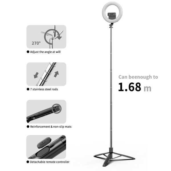 Gậy chụp hình tích hợp Tripod và Đèn USAMS ZB241 Portable Live Show LED Ring Light Selfie Stick With Tripod (Max Height: 1.68m)