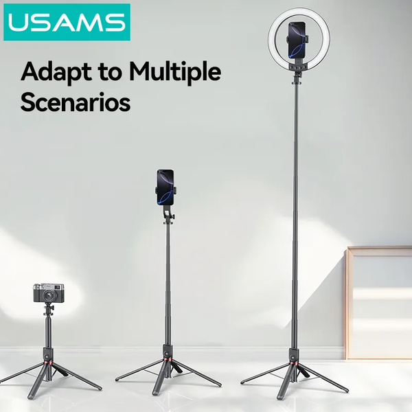 Tripod Tích Hợp Đèn Livestream USAMS ZB323 (With Fill Light 1200mAh, Length 2.3m, Ring Light 10-inch)