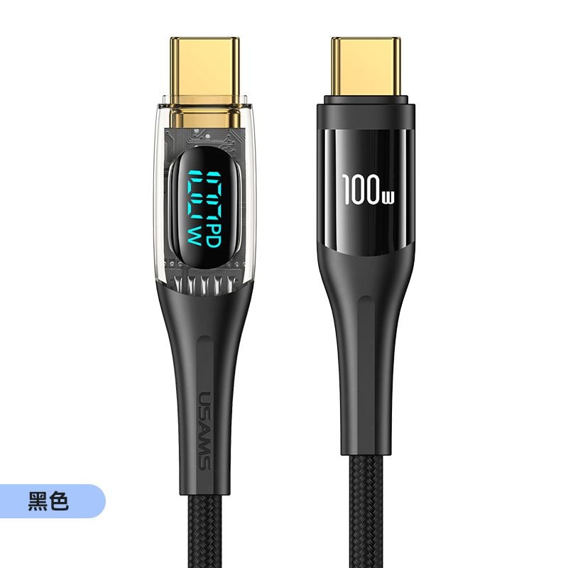 Cáp sạc nhanh USAMS SJ590/SJ591 Type-C To Type-C PD 100W Transparent Digital Display Shadow Series
