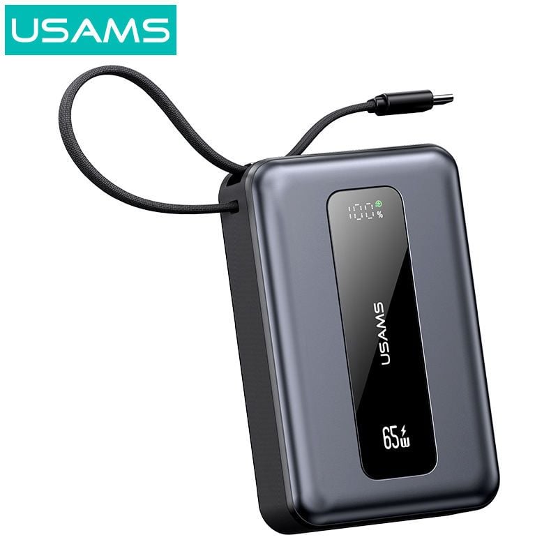 Pin Dự Phòng USAMS CD243 20000mAh 65W (Digital Display, 3-Port, With Built-in Type-C Cable)