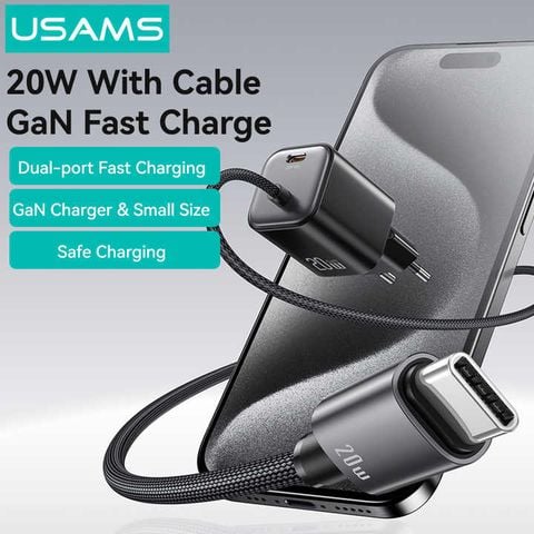 Củ Sạc Nhanh GaN USAMS CC261 20W (With Type-C Built-in cable)