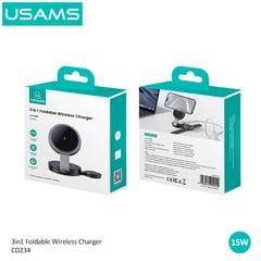Đế Sạc Nhanh Không Dây USAMS CD234 15W 3 IN 1 Magnetic Wireless Charger Cho iPhone iWatch AirPods