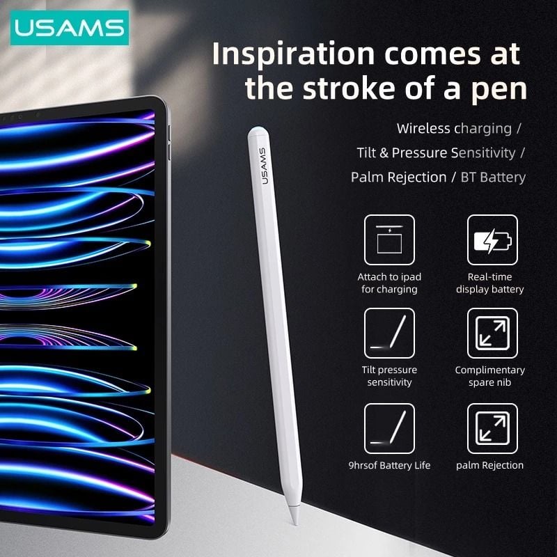 Bút Cảm Ứng Điện Dung USAMS ZB254 Sạc Không Dây (Bluetooth v5.0, 9H, 130mAh)