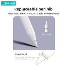 Bút Cảm Ứng Điện Dung USAMS ZB254 Sạc Không Dây (Bluetooth v5.0, 9H, 130mAh)