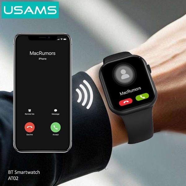 Đồng Hồ Thông Minh USAMS AT02 (Bluetooth v5.0, Smart Life/Health Monitoring/Exercise Record, 2.01-inch HD Colourful Display, Intelligent voice assistant, Control mobile phone to take photos, BT hands-free calling)