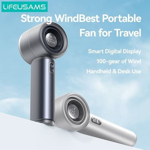 Quạt Cầm Tay USAMS LU03 4.7W (With lanyard hole, 100-Level Stepless Speed Adjustment, Smart Digital Display, 4000mAh, Supports 18W fast charging)