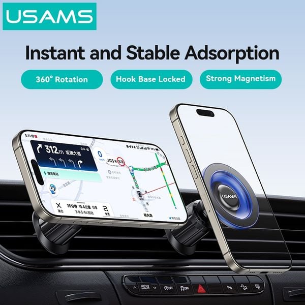 Giá Đỡ Điện Thoại Nam Châm Trên Ô Tô USAMS ZJ081 (Air Vent Version, 360° Rotation, Strong Magnetic Adsorption)