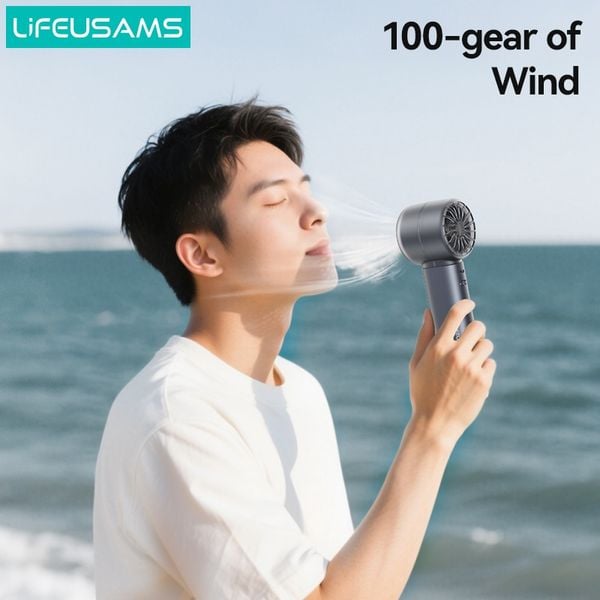 Quạt Cầm Tay USAMS LU03 4.7W (With lanyard hole, 100-Level Stepless Speed Adjustment, Smart Digital Display, 4000mAh, Supports 18W fast charging)