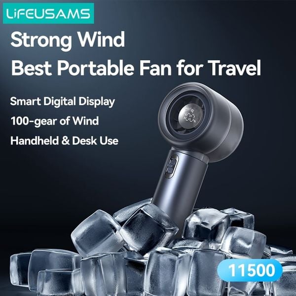 Quạt Cầm Tay USAMS LU03 4.7W (With lanyard hole, 100-Level Stepless Speed Adjustment, Smart Digital Display, 4000mAh, Supports 18W fast charging)