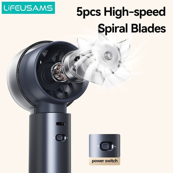 Quạt Cầm Tay USAMS LU03 4.7W (With lanyard hole, 100-Level Stepless Speed Adjustment, Smart Digital Display, 4000mAh, Supports 18W fast charging)