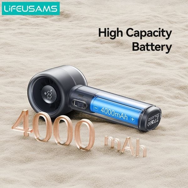 Quạt Cầm Tay USAMS LU03 4.7W (With lanyard hole, 100-Level Stepless Speed Adjustment, Smart Digital Display, 4000mAh, Supports 18W fast charging)