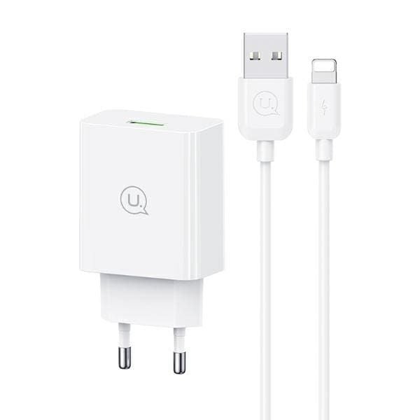 Combo Củ Sạc Nhanh USAMS CC083 18W (QC3.0, Kèm Cáp Micro USB/Lightning/Type-C)