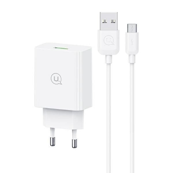 Combo Củ Sạc Nhanh USAMS CC083 18W (QC3.0, Kèm Cáp Micro USB/Lightning/Type-C)