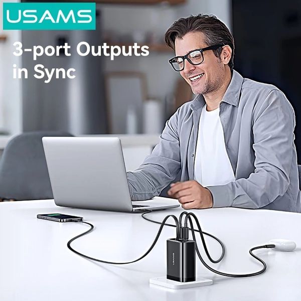 Củ Sạc Nhanh 2C+1A GaN USAMS CC300 65W (With Type-C Rectangle Built-in cable)