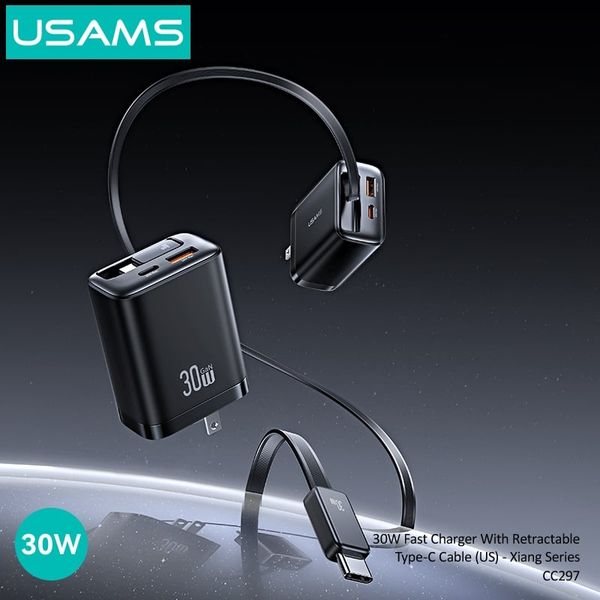 Củ Sạc Nhanh 2C+1A GaN USAMS CC297 30W (With Type-C Rectangle Built-in cable)