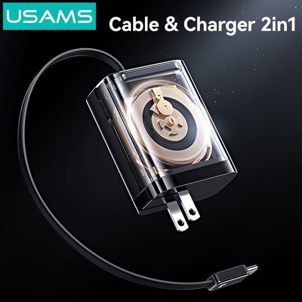 Củ Sạc Nhanh 2C+1A GaN USAMS CC297 30W (With Type-C Rectangle Built-in cable)