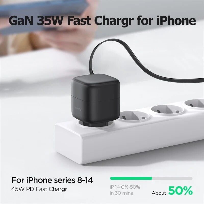 Củ Sạc Nhanh USAMS GaN Charger 35W Type C PD Fast Phone Charger Built in Quick Charge Cable