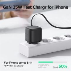 Củ Sạc Nhanh USAMS GaN Charger 35W Type C PD Fast Phone Charger Built in Quick Charge Cable