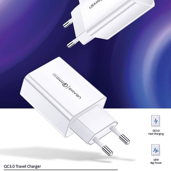 Combo Củ Sạc Nhanh USAMS CC083 18W (QC3.0, Kèm Cáp Micro USB/Lightning/Type-C)