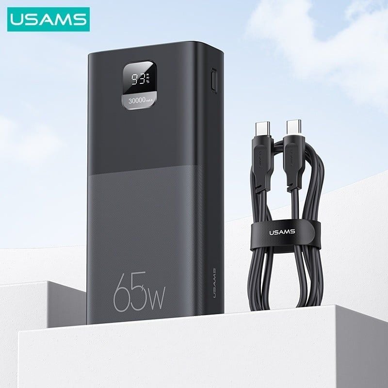 Pin Dự Phòng USAMS CD185 30000mAh 65W (Digital Display, Kèm cáp C to C 100W, PD/QC/FCP/AFC)