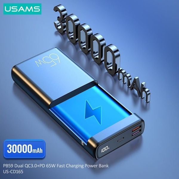 Pin Dự Phòng USAMS CM PB59 30000mAh 65W (PD/QC/PCP/AFC, Kèm Cáp C to C 100W)