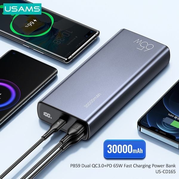 Pin Dự Phòng USAMS CM PB59 30000mAh 65W (PD/QC/PCP/AFC, Kèm Cáp C to C 100W)