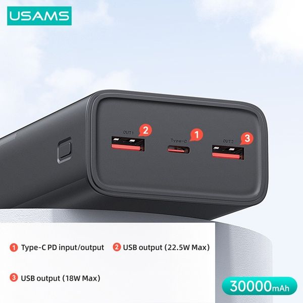 Pin Dự Phòng USAMS CD185 30000mAh 65W (Digital Display, Kèm cáp C to C 100W, PD/QC/FCP/AFC)