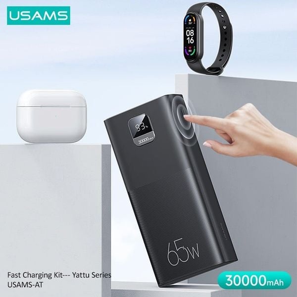 Pin Dự Phòng USAMS CD185 30000mAh 65W (Digital Display, Kèm cáp C to C 100W, PD/QC/FCP/AFC)