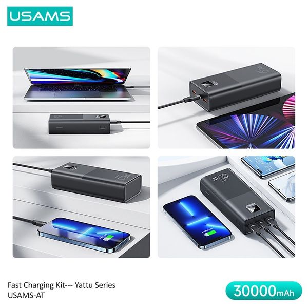 Pin Dự Phòng USAMS CD185 30000mAh 65W (Digital Display, Kèm cáp C to C 100W, PD/QC/FCP/AFC)