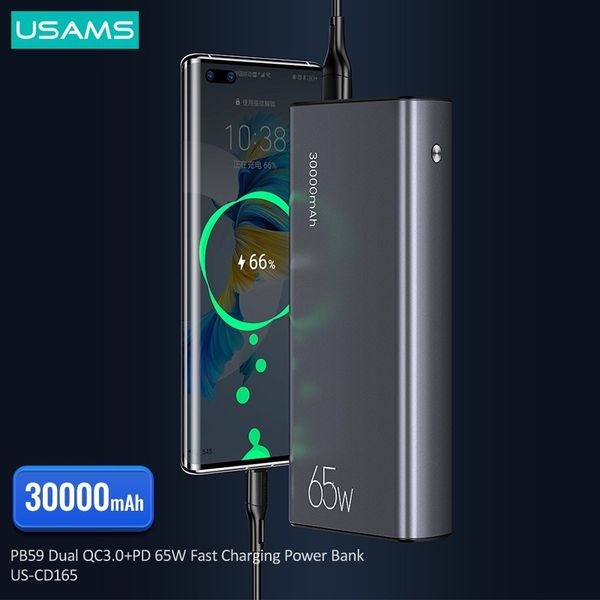 Pin Dự Phòng USAMS CM PB59 30000mAh 65W (PD/QC/PCP/AFC, Kèm Cáp C to C 100W)
