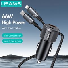 Tẩu Sạc Cho Ô Tô 2-in-1 USAMS CC287 66W (With Built-in C + Lightning 1.2m Cable)