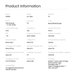 Tai nghe không dây TWS USAMS XD18 (Bluetooth v5.3, 6H)