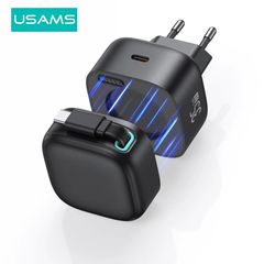 Củ Sạc Nhanh USAMS GaN Charger 35W Type C PD Fast Phone Charger Built in Quick Charge Cable