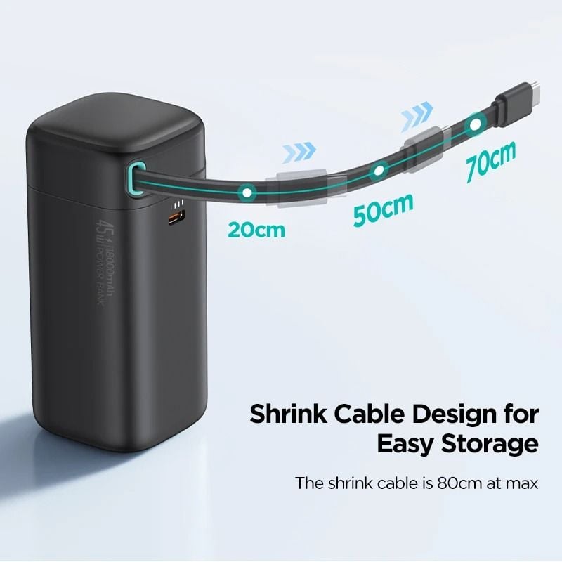 Pin Sạc Dự Phòng Tích Hợp Cáp Dây Rút Type-C/Lightning USAMS Magnetic CD216/CD217 18000mAh 45W
