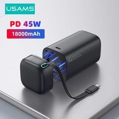 Pin Sạc Dự Phòng Tích Hợp Cáp Dây Rút Type-C/Lightning USAMS Magnetic CD216/CD217 18000mAh 45W
