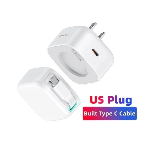 Củ Sạc Nhanh USAMS GaN Charger 35W Type C PD Fast Phone Charger Built in Quick Charge Cable