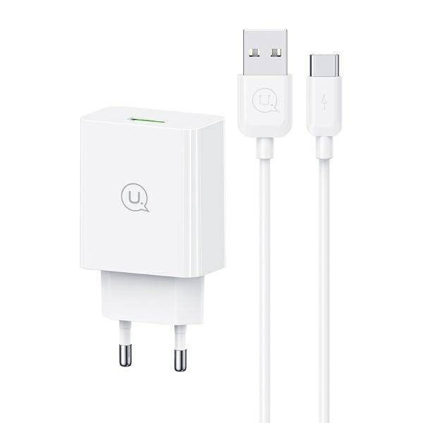 Combo Củ Sạc Nhanh USAMS CC083 18W (QC3.0, Kèm Cáp Micro USB/Lightning/Type-C)
