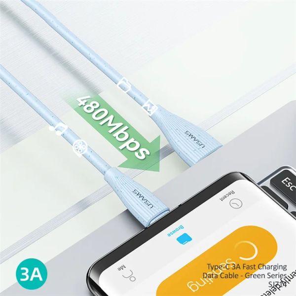 Cáp Sạc Nhanh Truyền Dữ Liệu USAMS SJ714 Green Series 1m USB to Type-C Cable 3A