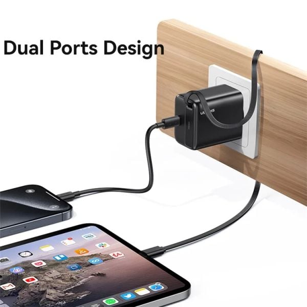 Bộ Sạc Nhanh Tích Hợp Cáp Dây Rút USAMS CC233 20W GaN Charger PD3.0+QC3.0