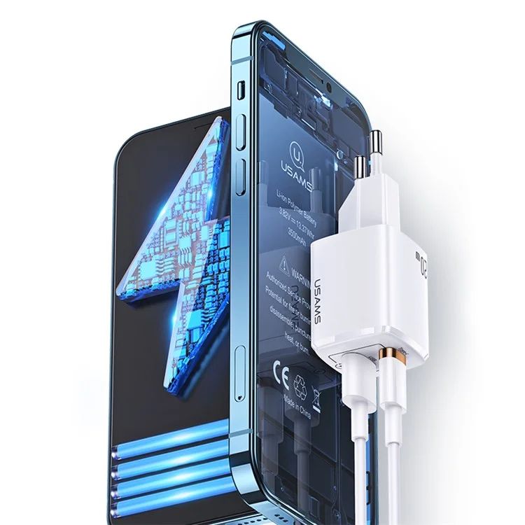 Củ sạc USAMS CC128 T37 PD20W QC3.0 USB Type-C Wall Charger Dual Port Power Adapter
