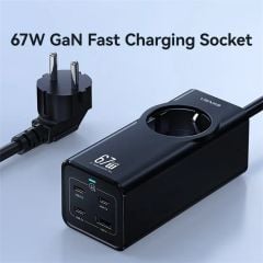 Bộ Sạc Nhanh Tích Hợp Dây Nguồn Nối Dài USAMS CC225 67W 4-port Fast Charging Adapter 3 Type-C+1 USB 2200W