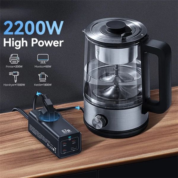 Bộ Sạc Nhanh Tích Hợp Dây Nguồn Nối Dài USAMS CC225 67W 4-port Fast Charging Adapter 3 Type-C+1 USB 2200W