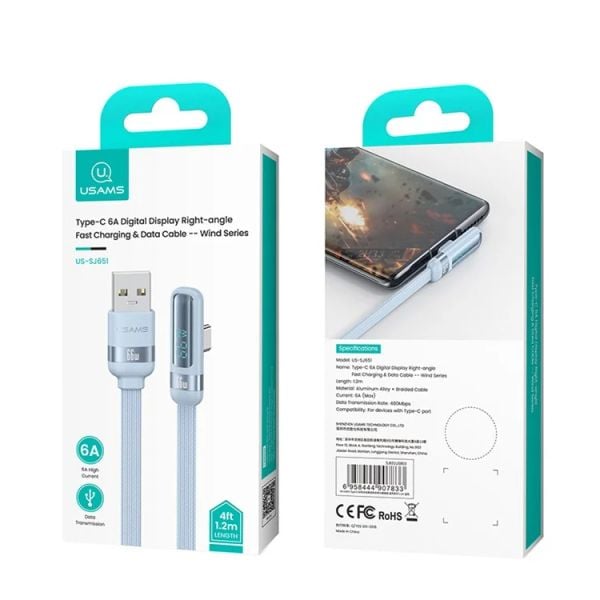 Cáp Sạc USAMS Wind Series SJ651 USB-A to Type-C Right-angle Digital Display Cord